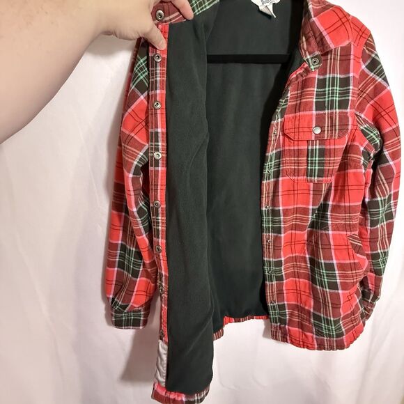 Duluth Free Swingin' Fleece Lined Neon Red Plaid Flannel Shirt Jacket Women's M - Picture 8 of 12
